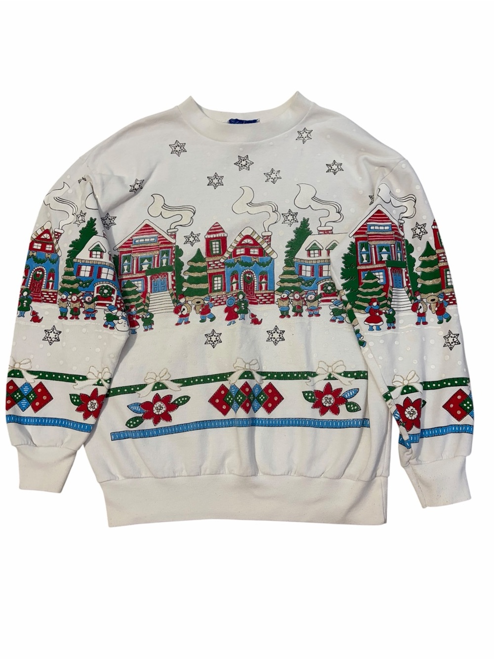 VTG Karen Blake Christmas Caroling AOP Sweatshirt Adult Small USA 90s White